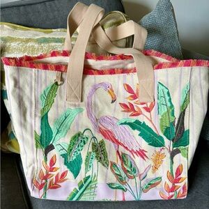 *FINAL*NWOT Spartina 449 Tropic Flamingo Large Beach Tote Boho Travel Bag Purse